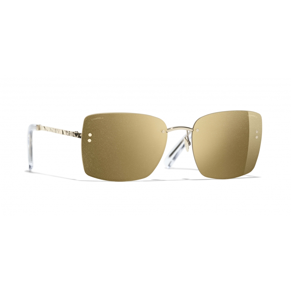 CHANEL SQUARE SUNGLASSES - Metal & Sequins - Gold