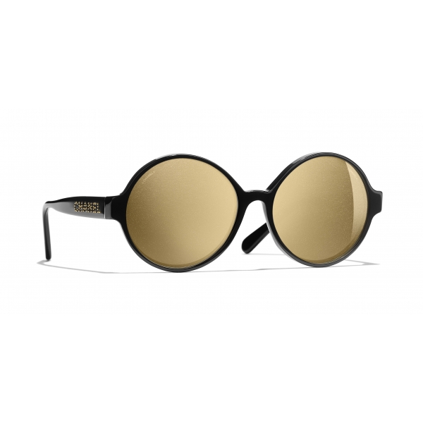 Chanel - Occhiali Rotondi da Sole - Nero Oro Glitter - Chanel Eyewear