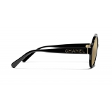 Chanel - Occhiali Rotondi da Sole - Nero Oro Glitter - Chanel Eyewear