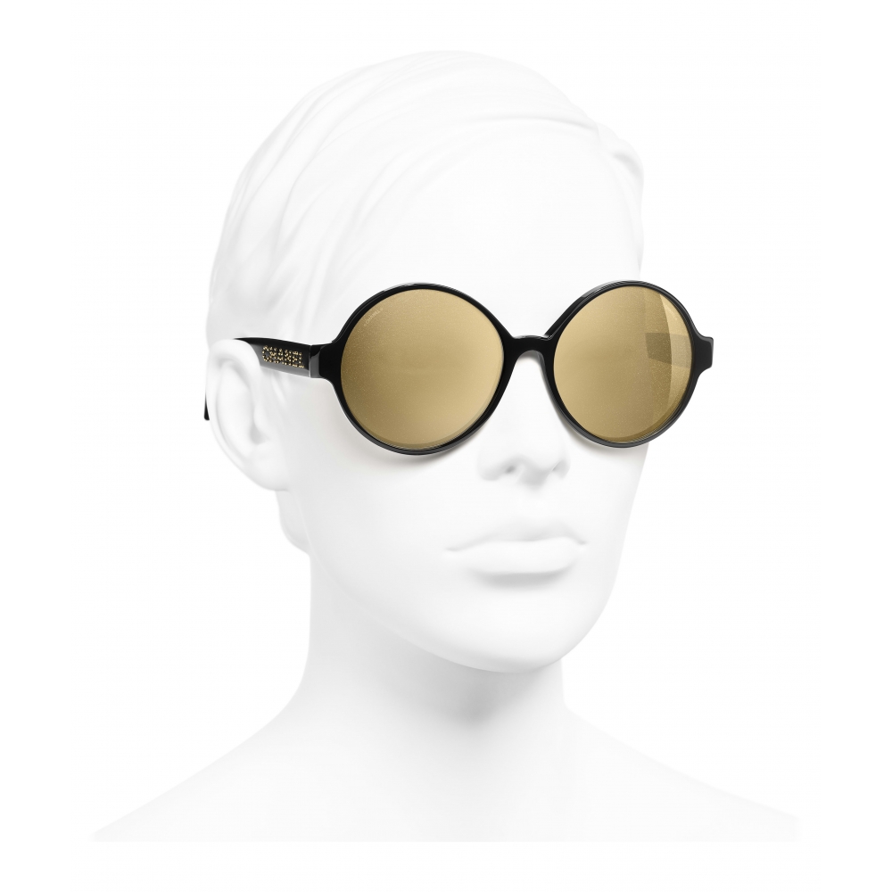 Chanel - Round Sunglasses - Black Gold Glitter - Chanel Eyewear