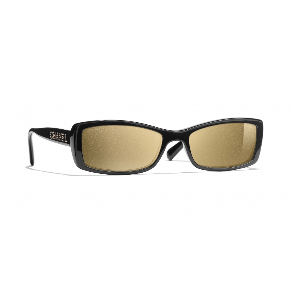 Chanel Rectangle Sunglasses Black Gold Glitter Chanel Eyewear