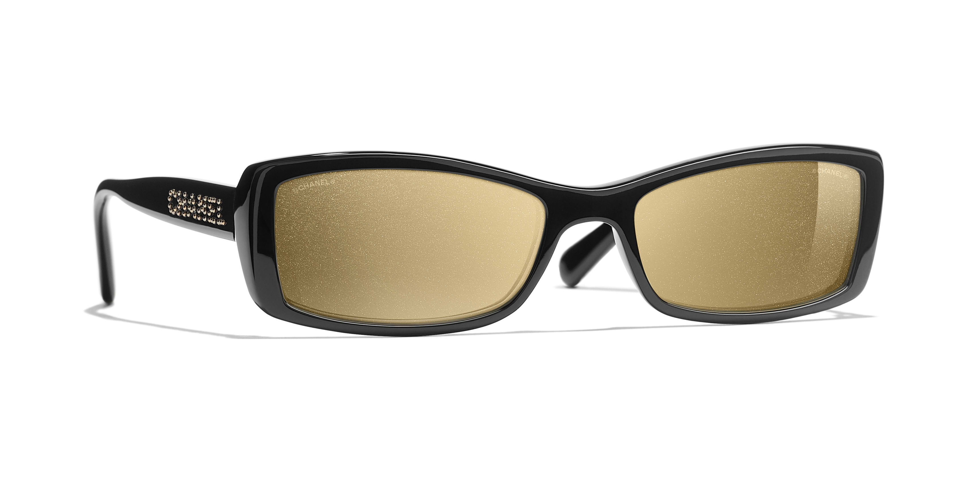 Chanel - Rectangle Sunglasses - Black Gold Glitter - Chanel Eyewear -  Avvenice