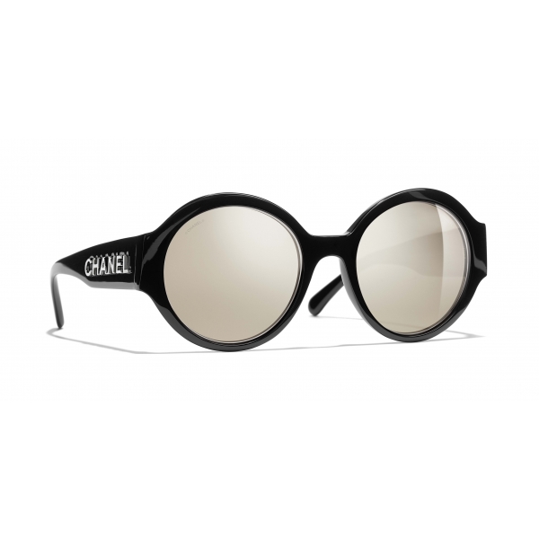 Chanel - Occhiali Rotondi da Sole - Nero Oro Bianco - Chanel Eyewear