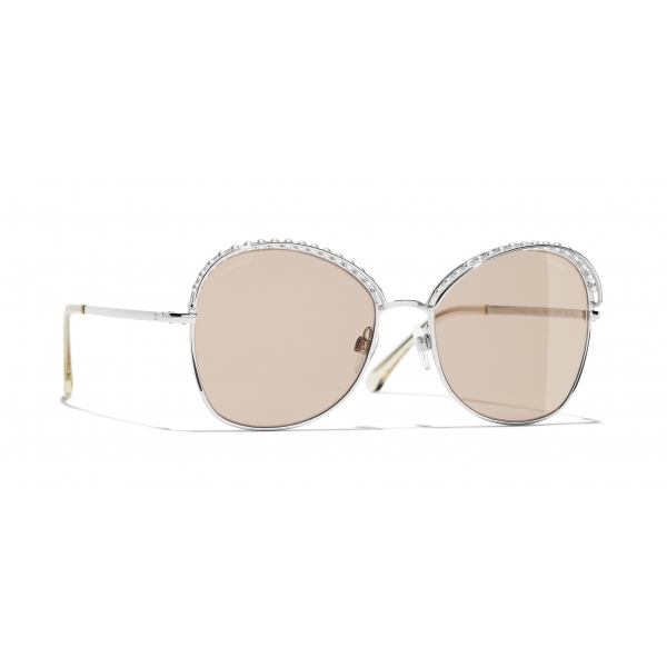 Chanel - Occhiali Quadrati da Sole - Argento Beige - Chanel Eyewear