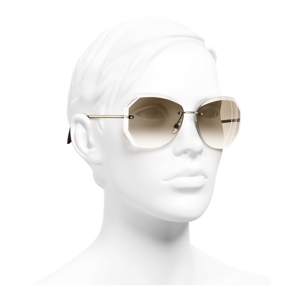 Chanel Brown Rimless Oversized CC Logo Wrap Sunglasses-4147 - Yoogi's Closet