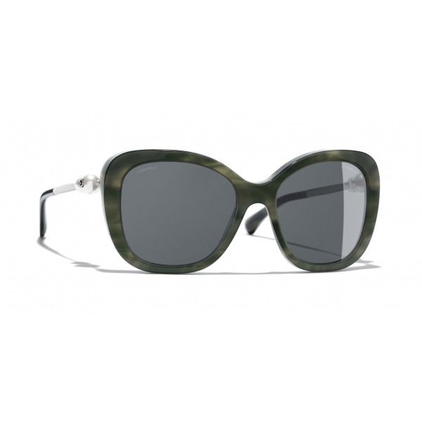 Chanel - Occhiali Quadrati da Sole - Verde Tartaruga Grigio - Chanel Eyewear