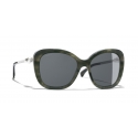 Chanel - Occhiali Quadrati da Sole - Verde Tartaruga Grigio - Chanel Eyewear