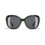 Chanel - Occhiali Quadrati da Sole - Verde Tartaruga Grigio - Chanel Eyewear