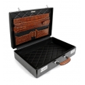 TecknoMonster - Amaya L - Business Case - Briefcase in Carbon Fiber and Leather Crocodile - Brown - Luxury Collection