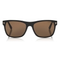 Tom Ford - Giulio Sunglasses - Occhiali Morbido Quadrato - Nero Lucido Marroni - FT0698 - Occhiali da Sole - Tom Ford Eyewear