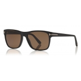 Tom Ford - Giulio Sunglasses - Occhiali Morbido Quadrato - Nero Lucido Marroni - FT0698 - Occhiali da Sole - Tom Ford Eyewear