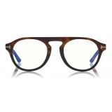 Tom Ford - Round Opticals Sunglasses - Occhiali Rotondi - Avana Scuro Blu - FT5533-B - Occhiali da Sole - Tom Ford Eyewear
