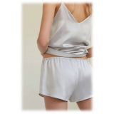by Dariia Day - Silk Shorts - Silver Grey - Fashion - New Collection - Mulberry Silk - Artisan Silk Shorts - Luxury