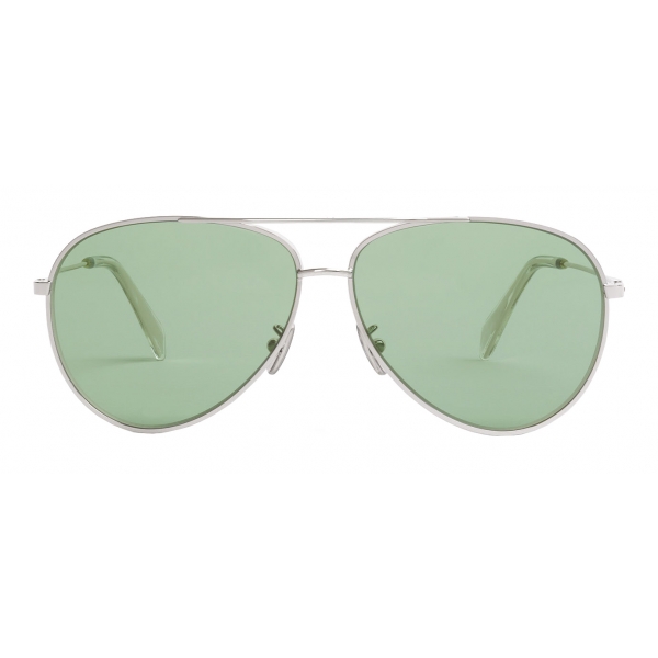 Céline - Metal Frame 01 Sunglasses with Glitter Lenses - Silver Light Green - Sunglasses - Céline Eyewear