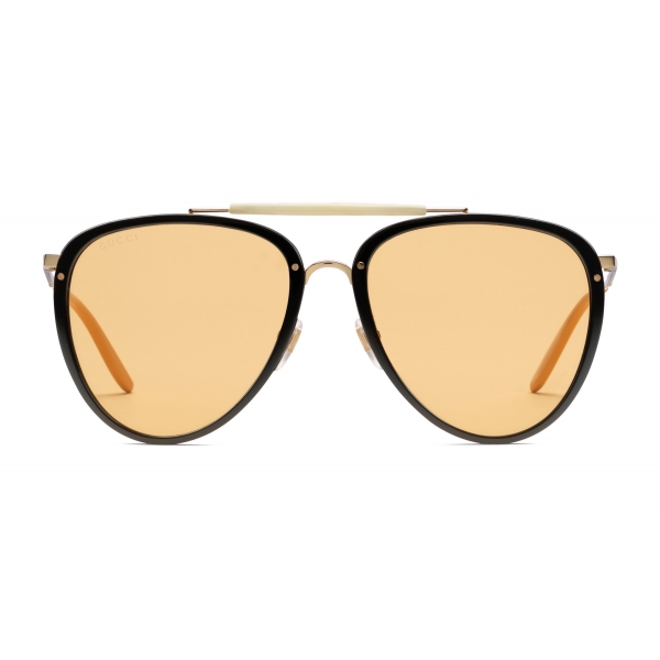 gucci black and gold aviator sunglasses