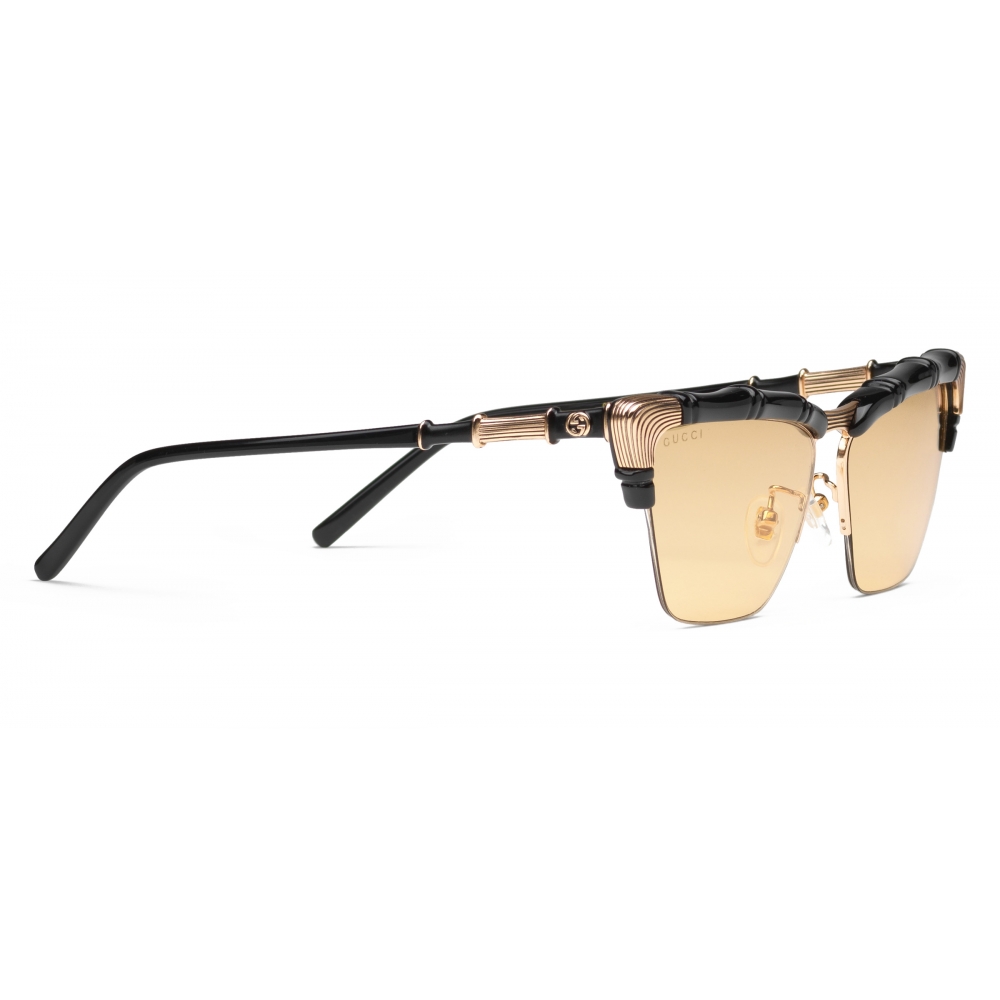 Gucci - Bamboo Effect Cat-Eye Sunglasses - Black Yellow - Gucci 