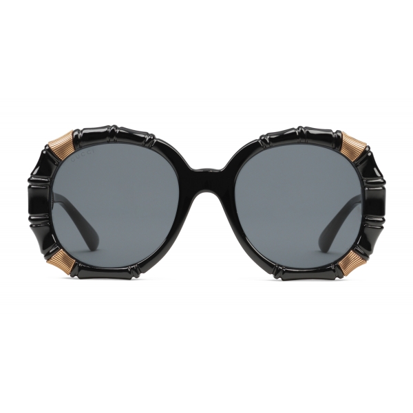 Gucci - Bamboo Effect Round Sunglasses - Black - Gucci Eyewear