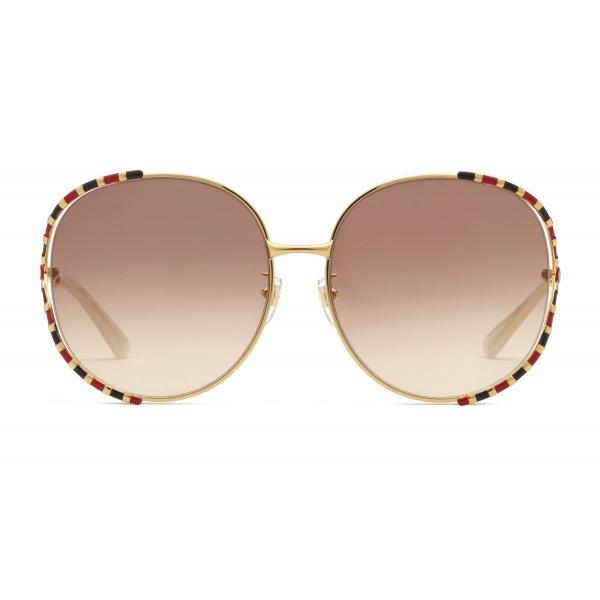 Gucci - Round Metal Sunglasses - Gold Brown - Gucci Eyewear