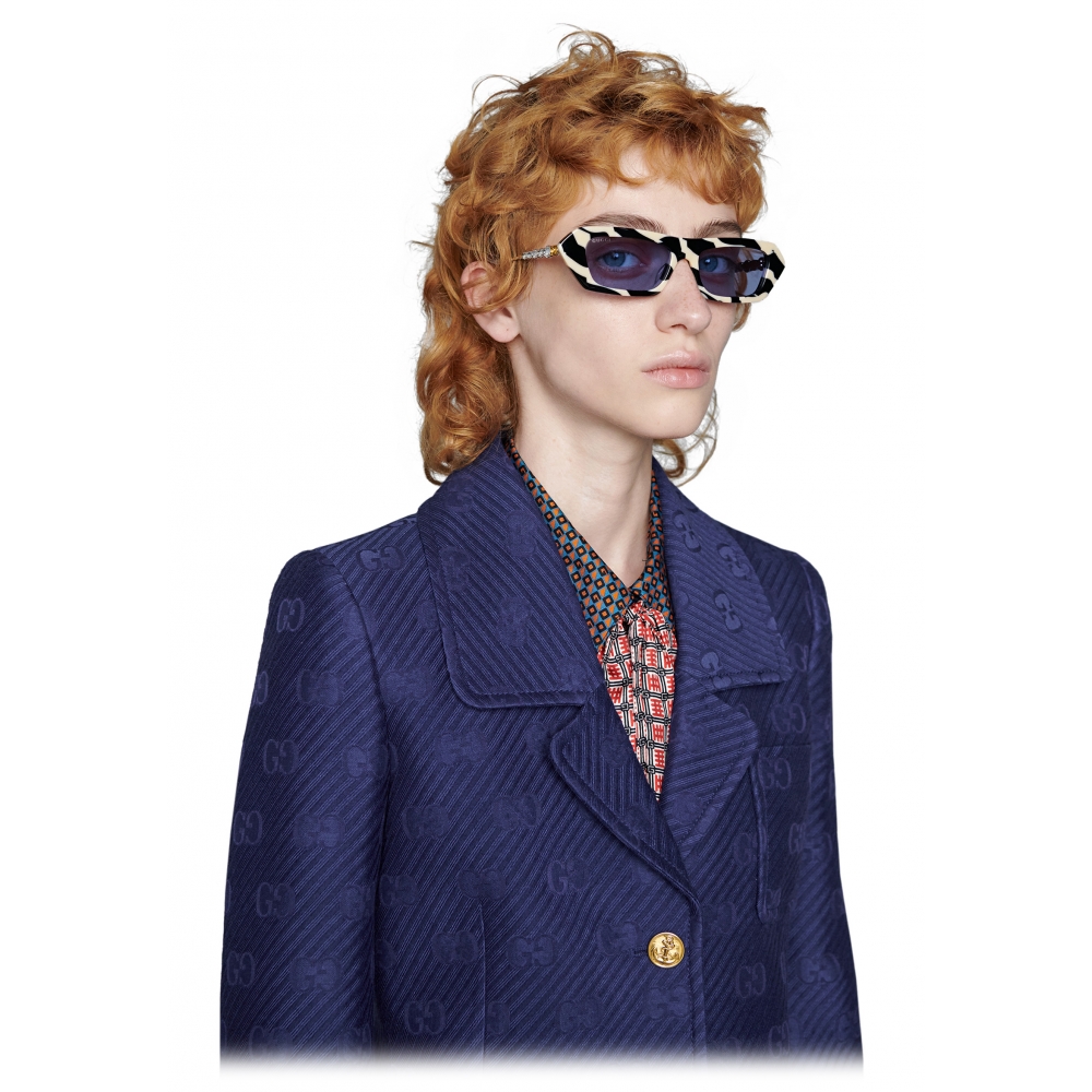 Gucci - Rectangular Sunglasses with Crystals - Zebra Striped - Gucci Eyewear  - Avvenice