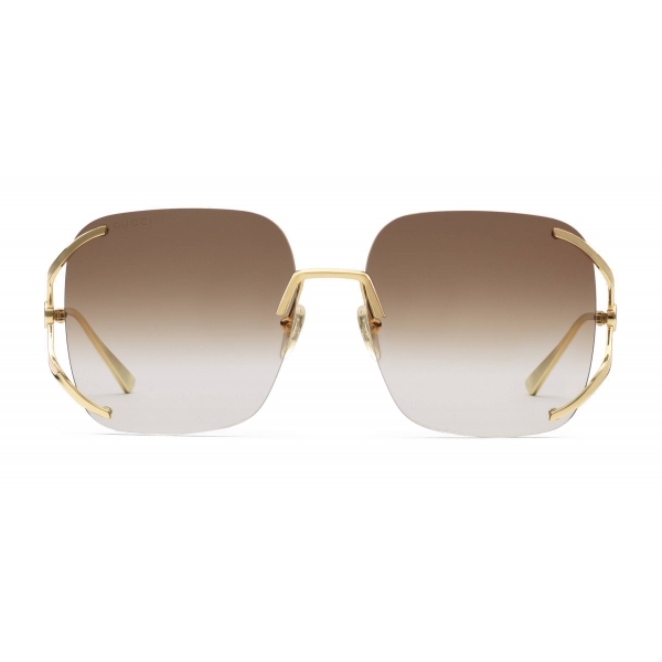 Gucci - Square Metal Sunglasses - Brown - Gucci Eyewear