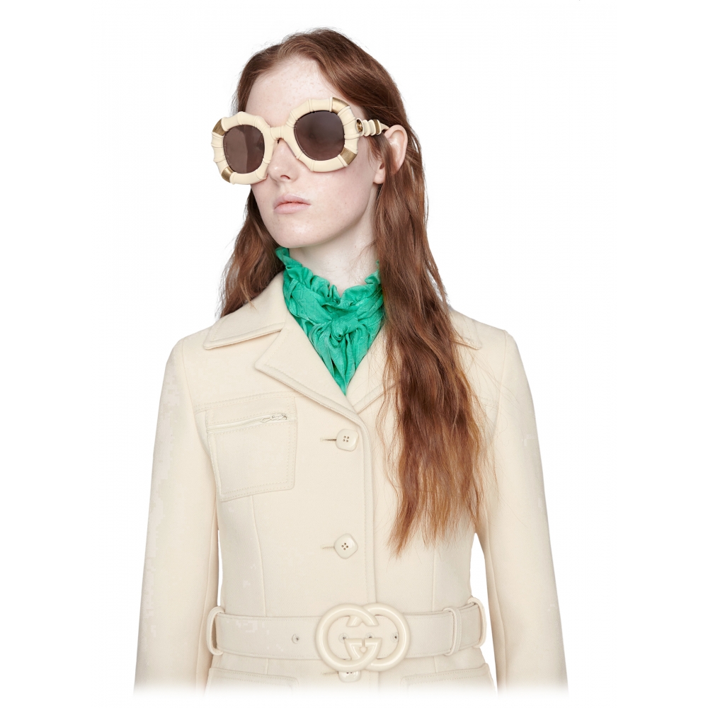 Gucci - Round Sunglasses with Metal Details - Ivory - Gucci Eyewear -  Avvenice
