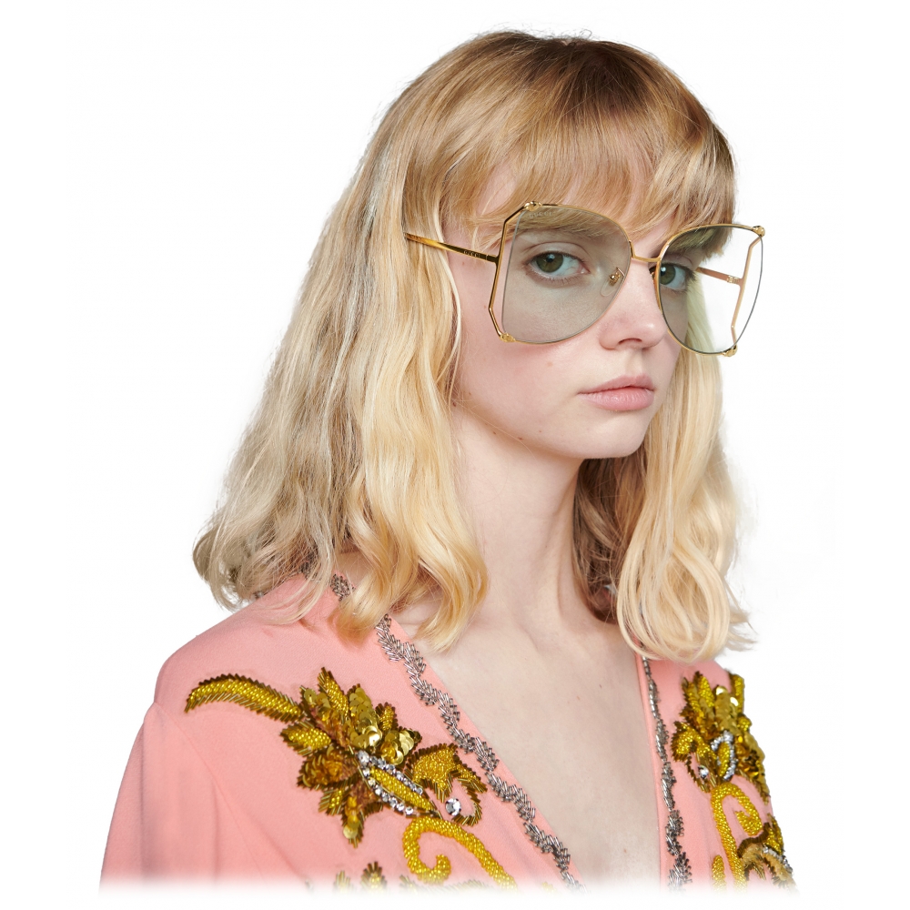 Gucci - Oversize Round Metal Sunglasses - Gold - Gucci Eyewear - Avvenice