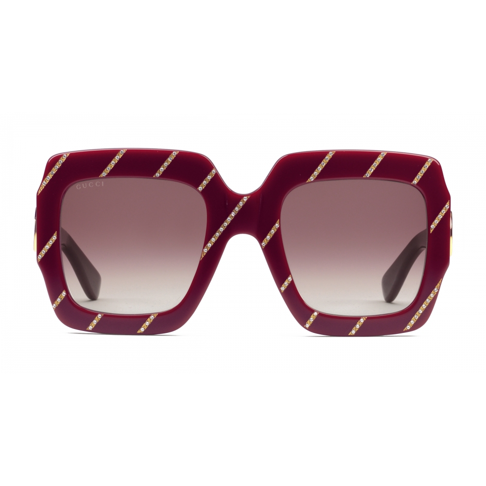 Gucci Crystal Striped Square Sunglasses Burgundy Gucci Eyewear