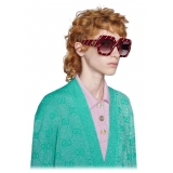 Gucci - Crystal Striped Square Sunglasses - Burgundy - Gucci Eyewear