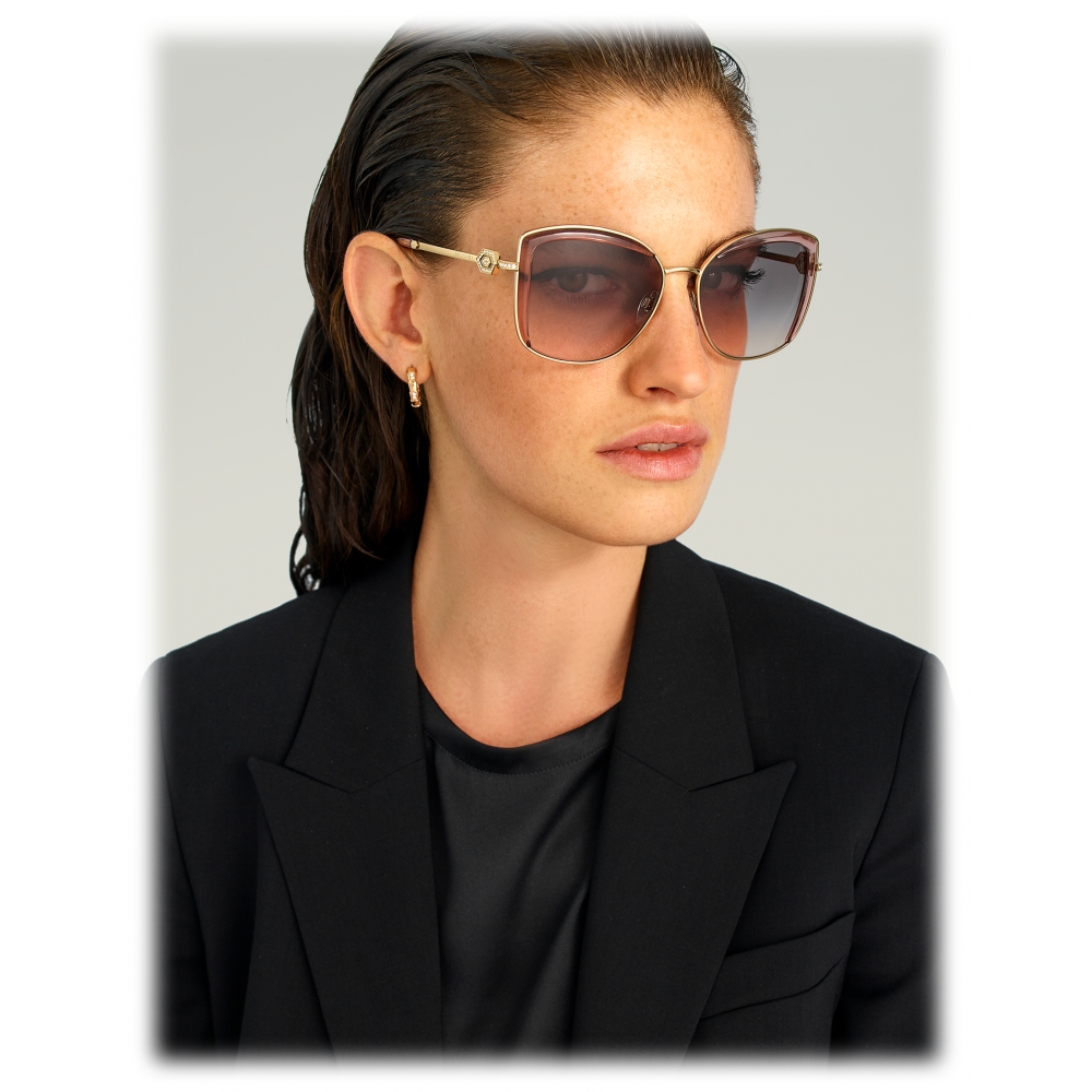 Bulgari - Serpenti - Squared Sunglasses with Crystals - Pink Gold ...
