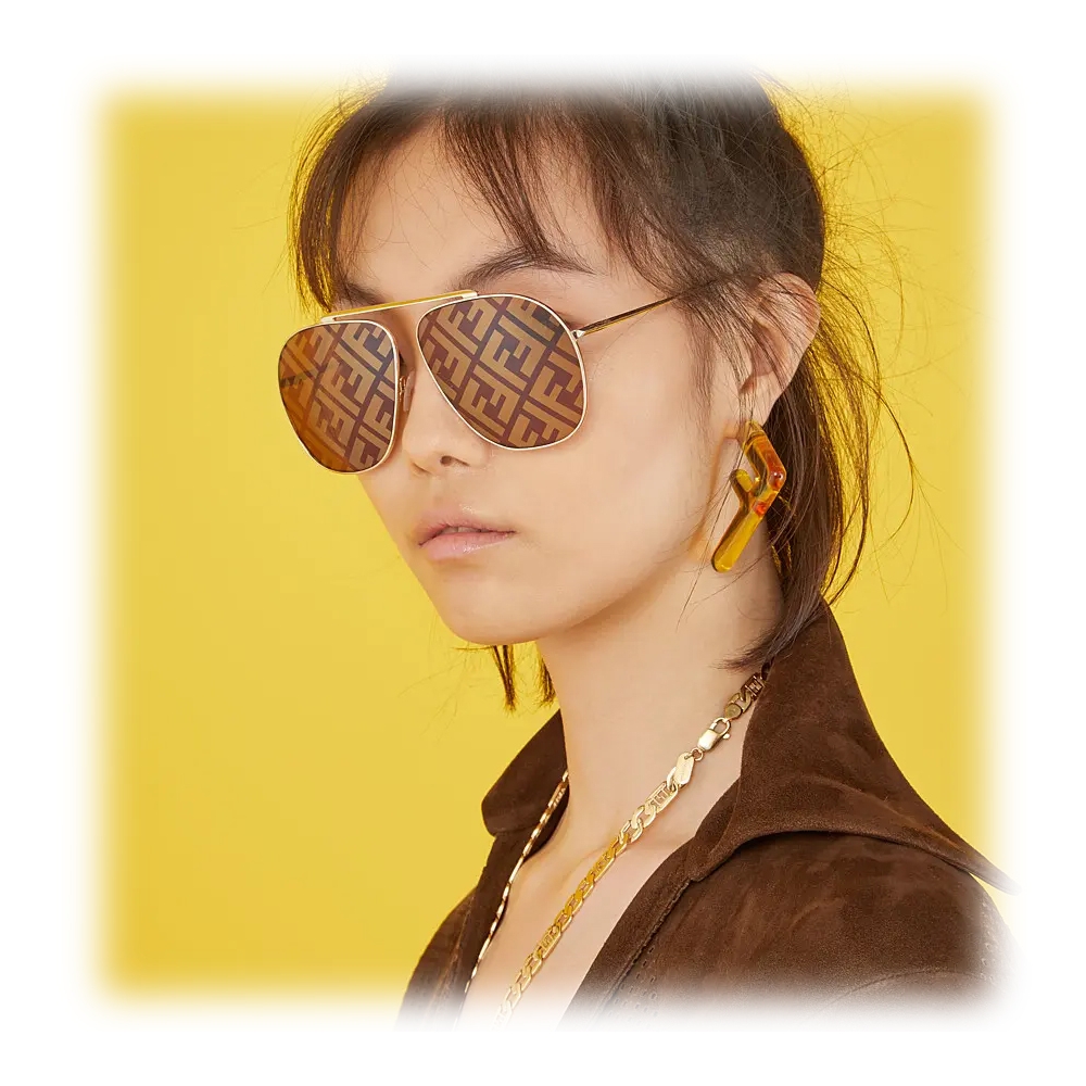 Fendi - FF Family - Oversize Pilot Sunglasses - Gold Brown - Sunglasses - Fendi  Eyewear - Avvenice
