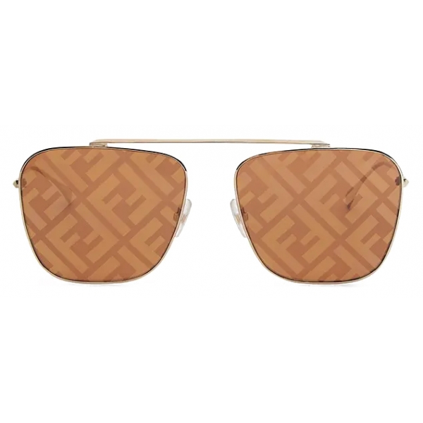 Fendi - FF Family - Occhiali da Sole Squadrati Caravan - Oro Marrone - Occhiali da Sole - Fendi Eyewear