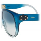 Fendi - Fendi Dawn - Occhiali da Sole Rotondi Oversize - Blu - Occhiali da Sole - Fendi Eyewear