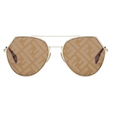 Fendi - Eyeline - Occhiali da Sole Aviatore - Oro Marrone - Occhiali da Sole - Fendi Eyewear