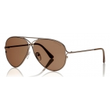 Tom Ford - Tom N.4 Sunglasses - Occhiali da Sole Pilota - Oro Rosa Marroni - FT0488-P - Occhiali da Sole - Tom Ford Eyewear