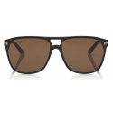 Tom Ford - Shelton Sunglasses - Occhiali da Sole Quadrati - Nero Lucido Marroni - FT0679 - Occhiali da Sole - Tom Ford Eyewear