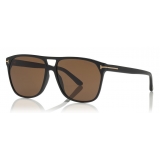 Tom Ford - Shelton Sunglasses - Occhiali da Sole Quadrati - Nero Lucido Marroni - FT0679 - Occhiali da Sole - Tom Ford Eyewear