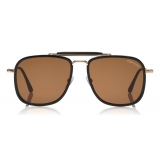Tom Ford - Huck Sunglasses - Occhiali da Sole Navigatore - Nero Lucido Marroni - FT0665 - Occhiali da Sole - Tom Ford Eyewear