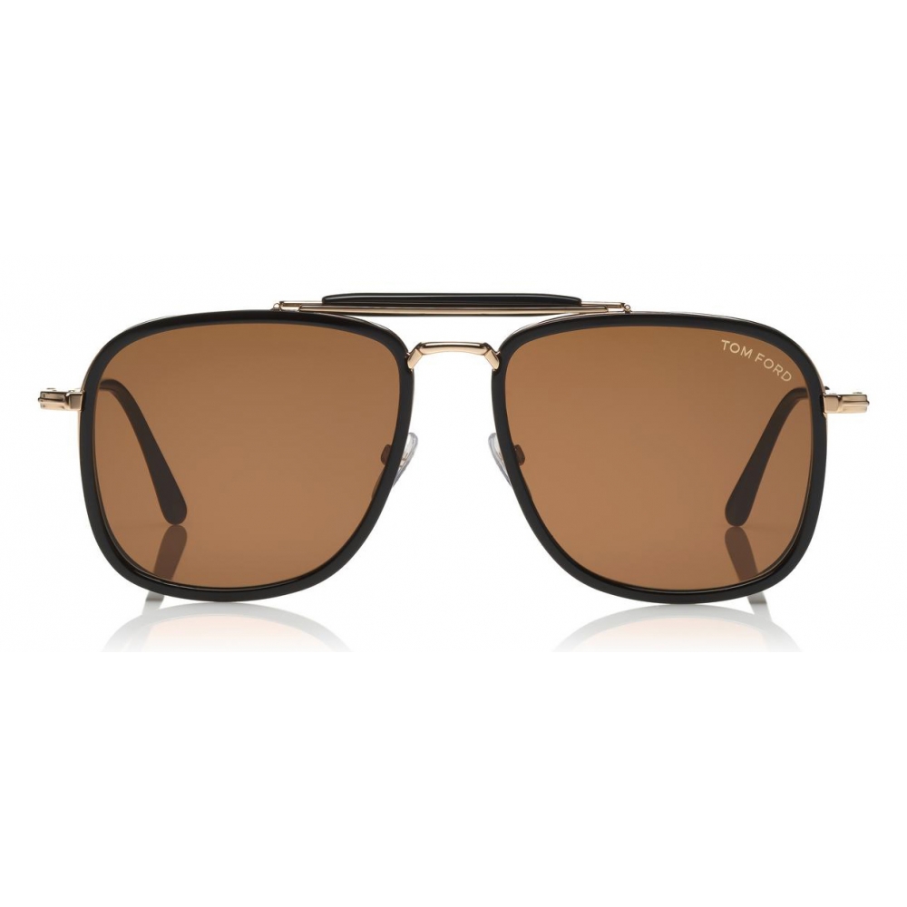 Tom Ford - Huck Sunglasses - Navigator Style Sunglasses - Shiny Black Brown  - FT0665 - Sunglasses - Tom Ford Eyewear - Avvenice