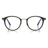 Tom Ford - Blue Block Optical Glasses - Round Metal Optical Glasses - Black - FT5528-B - Optical Glasses - Tom Ford Eyewear