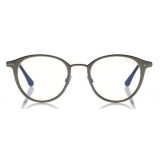 Tom Ford - Blue Block Optical Glasses - Occhiali Rotondi in Metallo - Marrone - FT5528-B - Occhiali da Vista - Tom Ford Eyewear