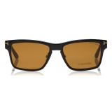 Tom Ford - Magnetic Clip Sunglasses - Occhiali Quadrati in Metallo - Oro Havana - FT5475 - Occhiali da Sole - Tom Ford Eyewear