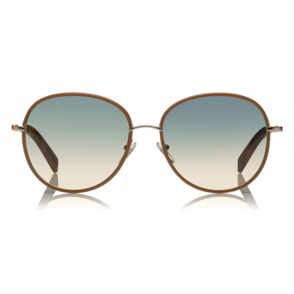 Tom Ford - Georgia Sunglasses - Occhiali Rotondi in Metallo - Pelle Bionda - FT0498L - Occhiali da Sole - Tom Ford Eyewear
