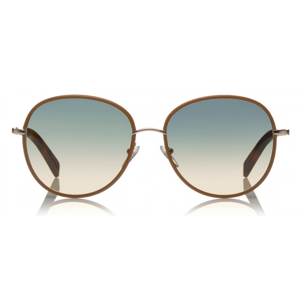Tom Ford - Georgia Sunglasses - Round Metal Sunglasses - Blonde Leather Wrap  - FT0498L - Sunglasses - Tom Ford Eyewear - Avvenice