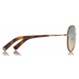 Tom Ford - Georgia Sunglasses - Occhiali Rotondi in Metallo - Pelle Bionda - FT0498L - Occhiali da Sole - Tom Ford Eyewear