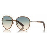 Tom Ford - Georgia Sunglasses - Occhiali Rotondi in Metallo - Pelle Bionda - FT0498L - Occhiali da Sole - Tom Ford Eyewear