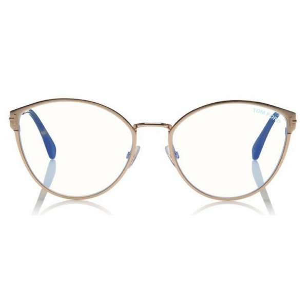 Tom Ford - Blue Block Optical Glasses - Occhiali Rotondi in Metallo - Carbone - FT5573-B - Occhiali da Vista - Tom Ford Eyewear
