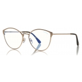 Tom Ford - Blue Block Optical Glasses - Occhiali Rotondi in Metallo - Carbone - FT5573-B - Occhiali da Vista - Tom Ford Eyewear