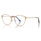 Tom Ford - Blue Block Optical Glasses - Occhiali Rotondi in Metallo - Rosa - FT5573-B - Occhiali da Vista - Tom Ford Eyewear