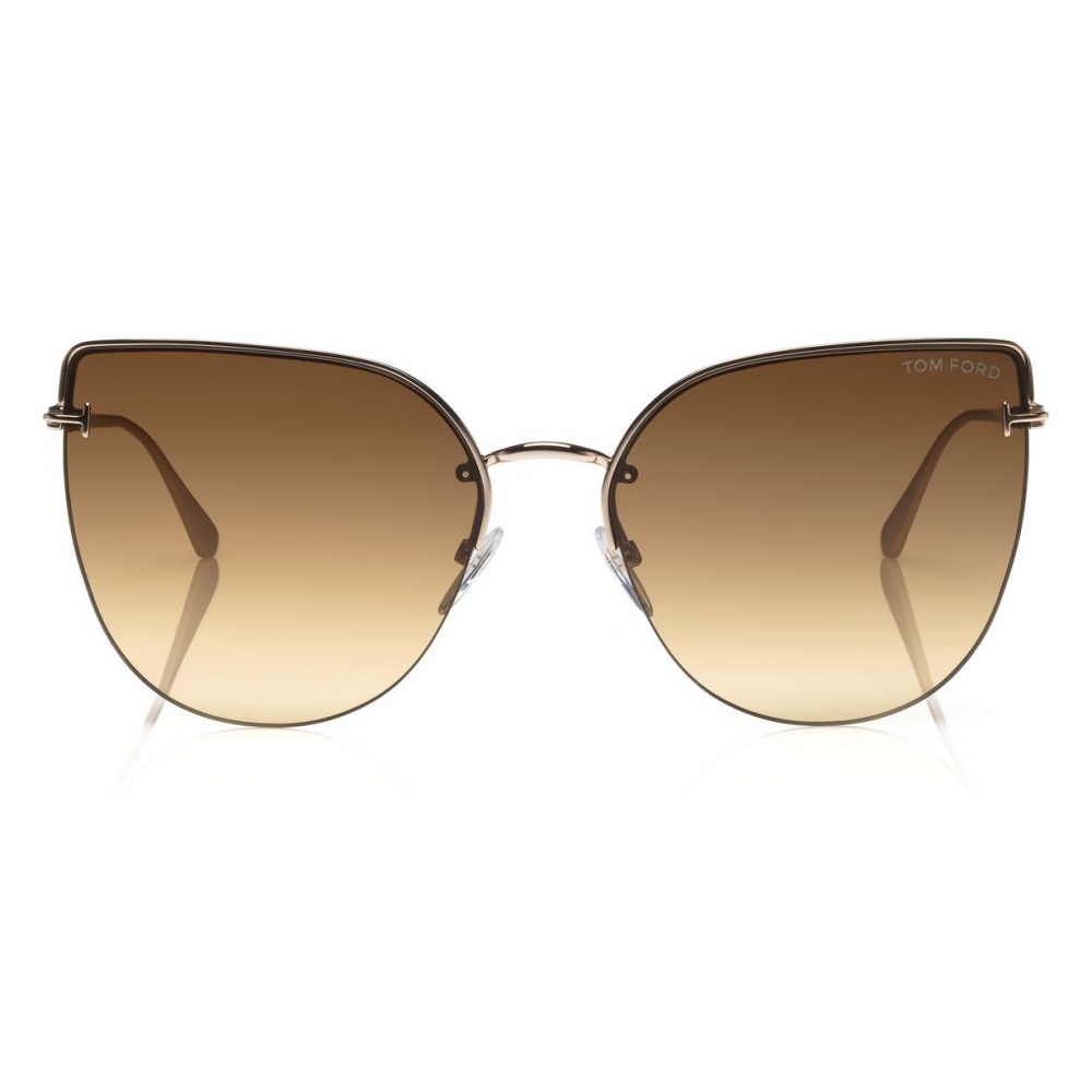 Tom Ford - Ingrid Sunglasses - Cat-Eye Metal Sunglasses - Rose Gold Brown -  FT0652 - Sunglasses - Tom Ford Eyewear - Avvenice
