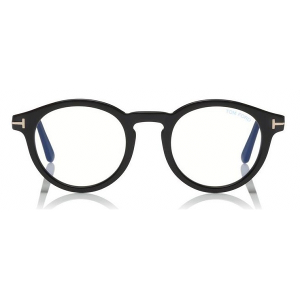 Tom Ford - Blue Block Glasses Round Acetate Optical Glasses - Black - FT5529-B - Optical Glasses Tom Eyewear - Avvenice
